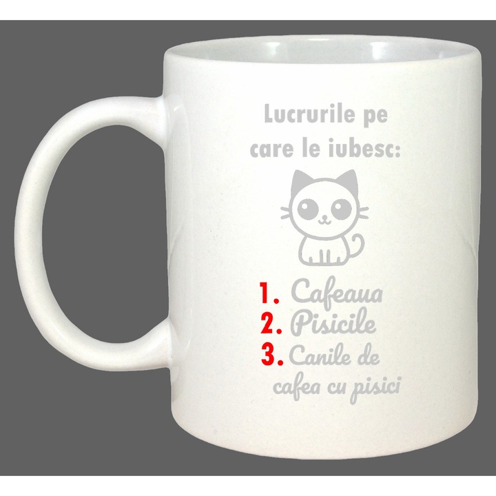 Cana Lucruri Iubesc Cafea Pisici, Cadou, Sarbatori, Cri-Flo, Culoare Alb, 330 ml