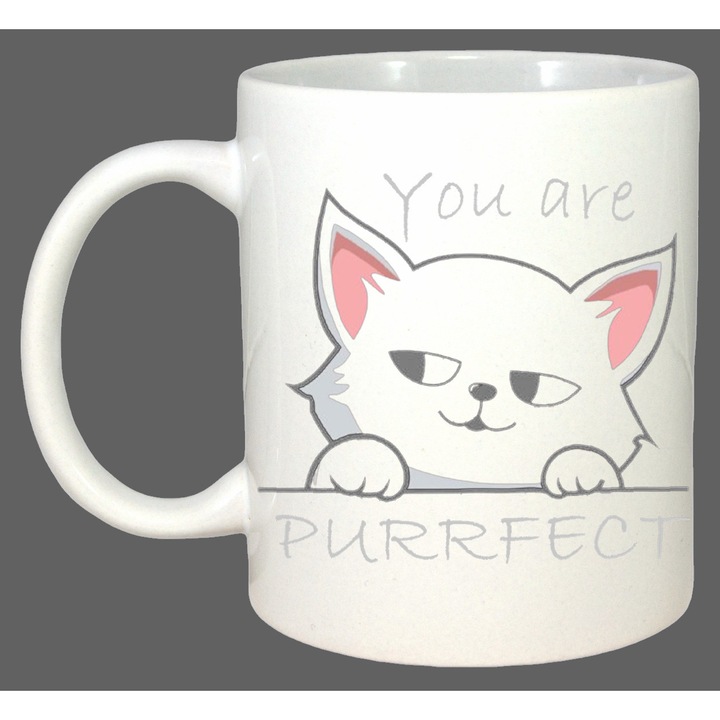 Cana You Are Purrfect Pisica, Cadou, Sarbatori, Cri-Flo, Culoare Alb, 330 ml