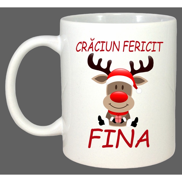 Cana Craciun Fericit Fina Ren, Cadou, Sarbatori, Cri-Flo, Culoare Alb, 330 ml
