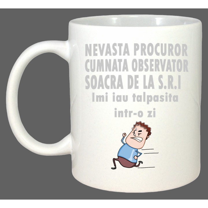 Cana Nevasta Procuror Soacra Funny, Cadou, Sarbatori, Cri-Flo, Culoare Alb, 330 ml