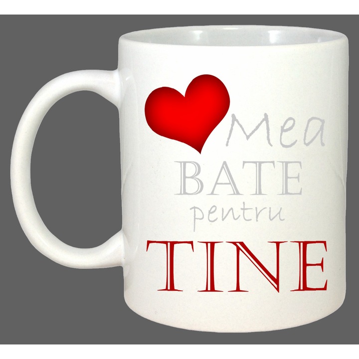 Cana Inima Mea Bate Pentru Tine, Cadou, Sarbatori, Cri-Flo, Culoare Alb, 330 ml