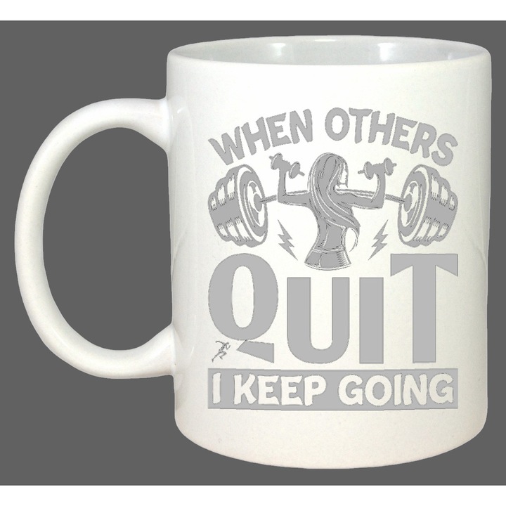 Cana Fitness Never Quit, Cadou, Sarbatori, Cri-Flo, Culoare Alb, 330 ml