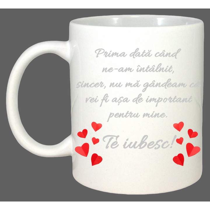 Cana Prima Intalnire Te Iubesc Mesaj, Cadou, Sarbatori, Cri-Flo, Culoare Alb, 330 ml