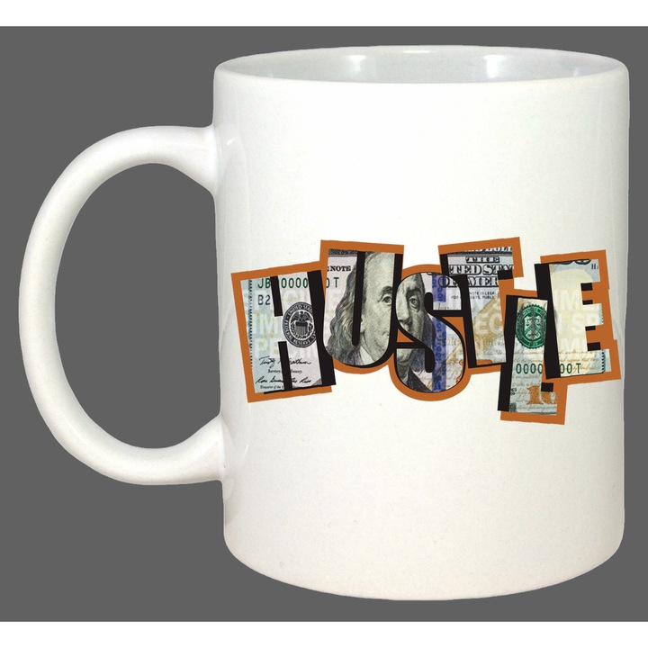 Cana Hustle Text Urban, Cadou, Sarbatori, Cri-Flo, Culoare Alb, 330 ml