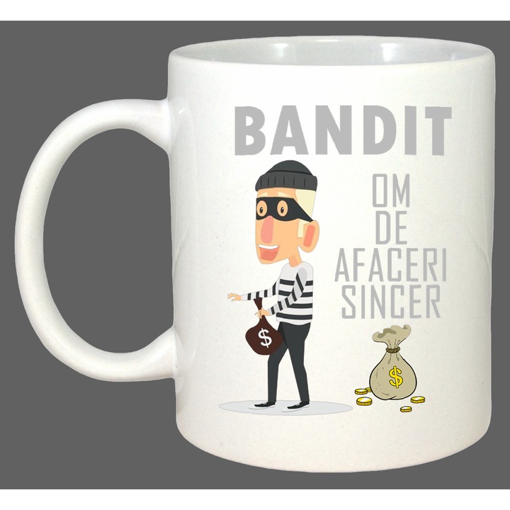 Cana Bandit Om De Afaceri Sincer, Cadou, Sarbatori, Cri-Flo, Culoare Alb, 330 ml