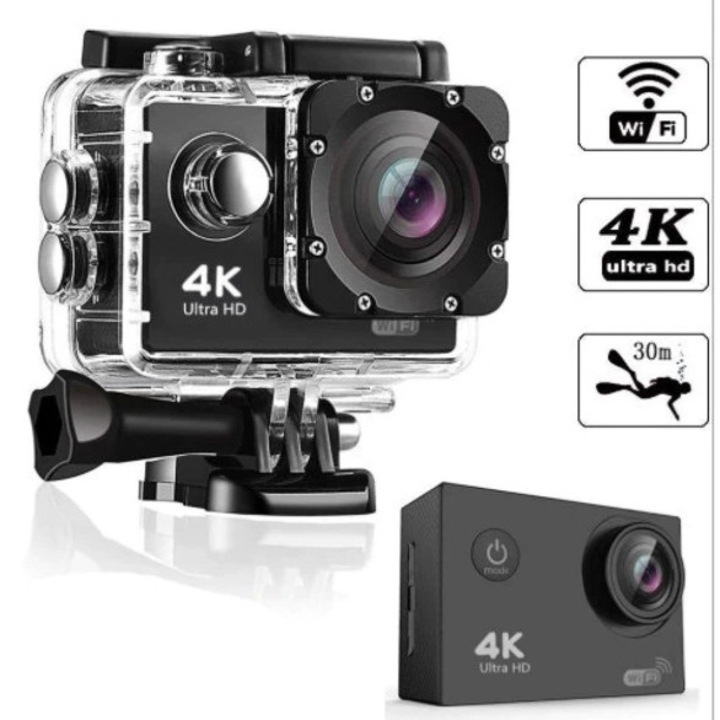 NTECH 4K Ultra HD Sport Videokamera, 16MP Érzékelő, Wi-Fi, 170° Széles Látószög, 2.0" LCD Kijelző, Vízálló Tok mellékelve, Több Tartozék, Fekete