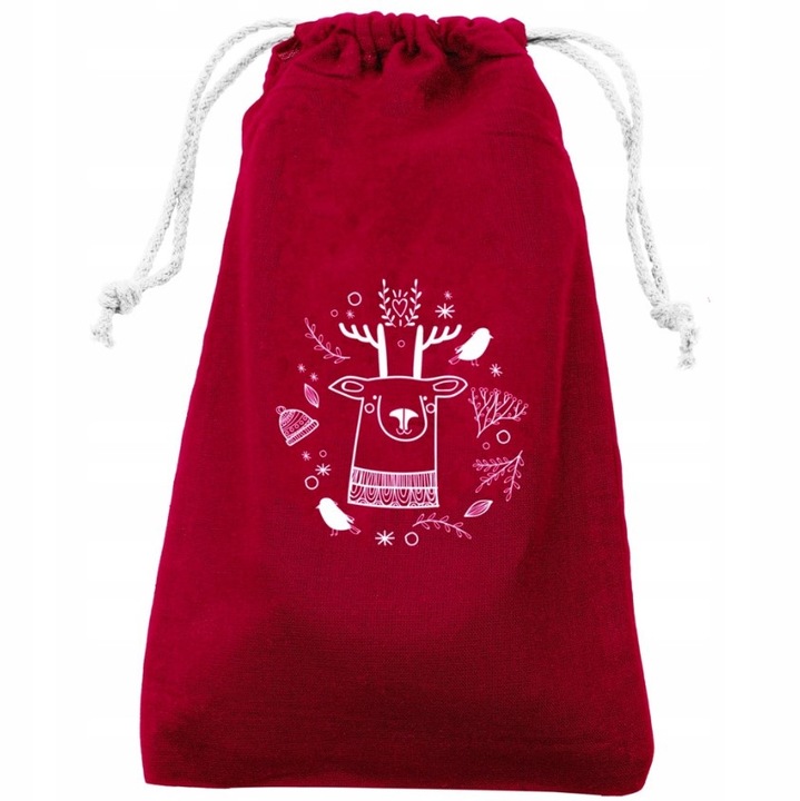 Sac Bumbac pentru Cadouri, Allbag, 15x30 cm, Culoare Rosie, Design Renifer, 1 bucata