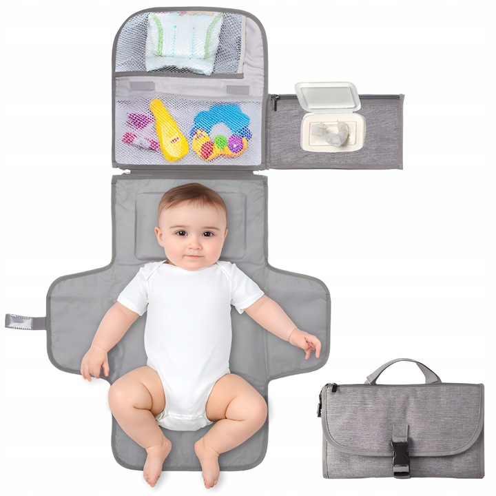 Mese de infasat Allbag, prietenos cu calatoriile, pliabil, impermeabil, gri, 30x20x5cm