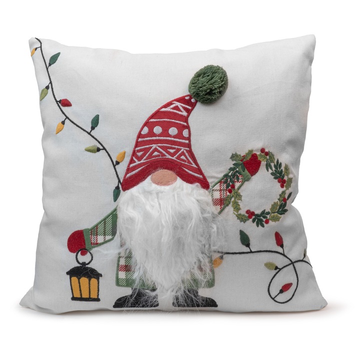 Perna decorativa Allbag, model cu scrita, 45x45 cm, alb, material moale, set 1 bucata