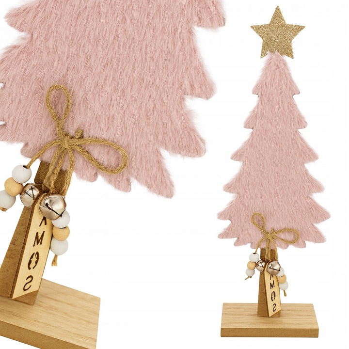 Figurina Craciun, Allbag, 36cm, decorare din lemn, roz, cu stea aurie