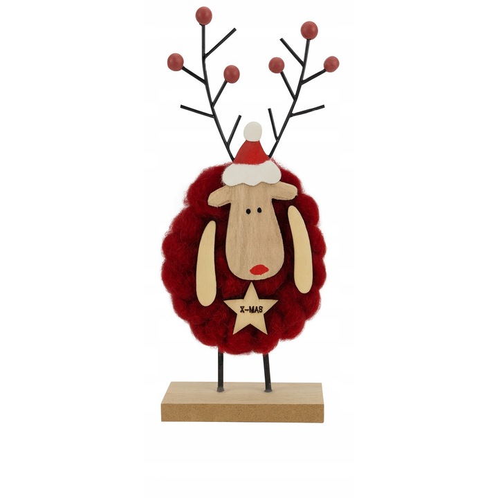 Figurina decorativa renifer, Allbag, rosu/beige, 8x18x4cm, 1 bucata