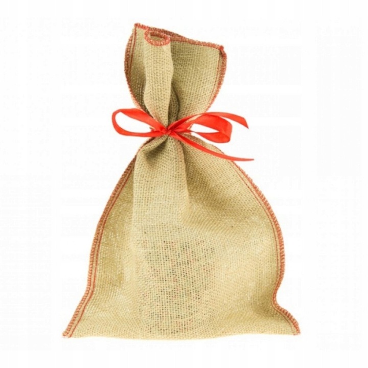 Sacosa de Juta pentru Cadouri, Allbag, 15x20 cm, Natural cu Culoare Rosie, 1 Bucata