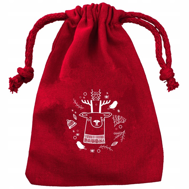 Saci de cadouri, Allbag, 15x20 cm, rosu, 220g, cu imprimeu reni, set 1 buc.