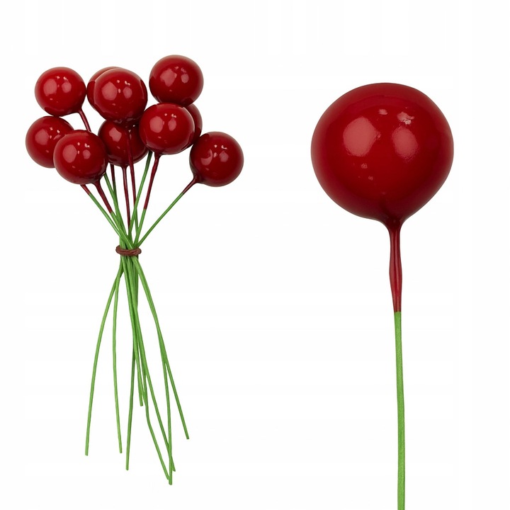 Set 10 decoratiuni rosii, Allbag, 12mm, cu sarma flexibila