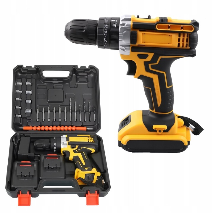 Masina de gaurit si insurubat Allbag 21V, 2x acumulatori, set accesorii, 400W, 1650 rpm, cu valiza de transport