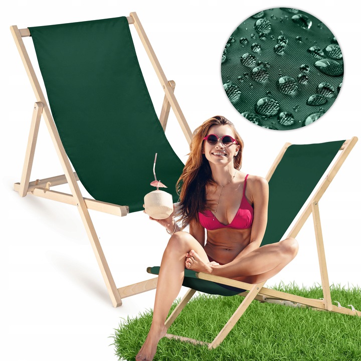 Lezard de gradina Allbag, verde inchis, din lemn de fag, material poliester 220g/m2, 55x120cm, set 1 buc.