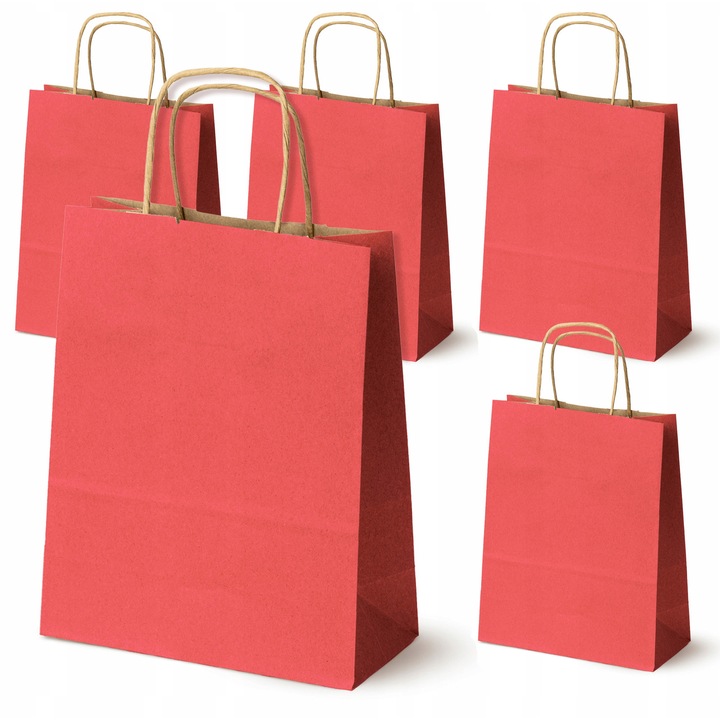 Set 5 torbe de hartie rosii 18x8x22,5 cm pentru cadouri si cumparaturi