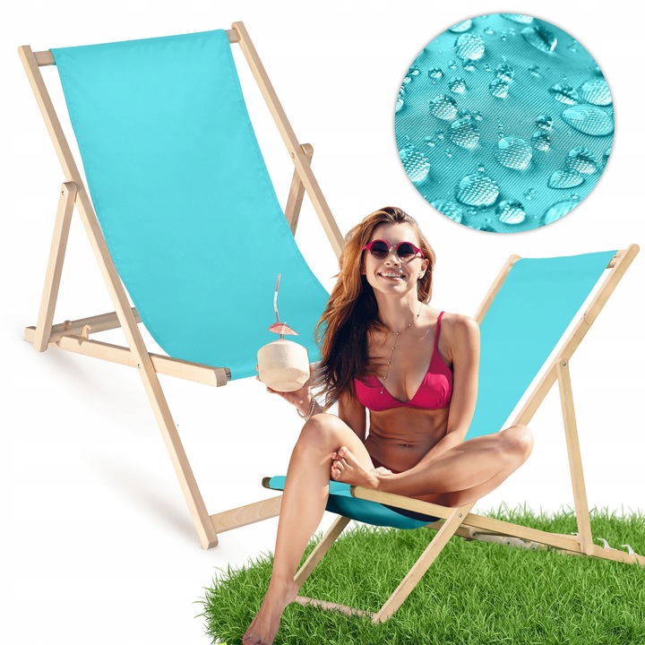 Lezard pliabil din lemn, Allbag, 55x120cm, material poliester, rezistent la apa, pentru plaja si terasa