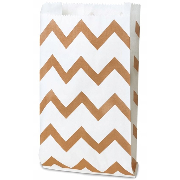 Punga pliata, 12x21 cm, alba cu zig-zag maro, SET 50 bucati