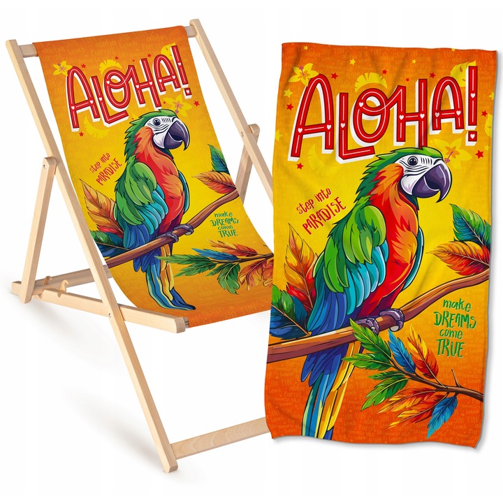 Set sezlong din lemn Allbag cu prosop din microfibra, 55x120cm, multicolor