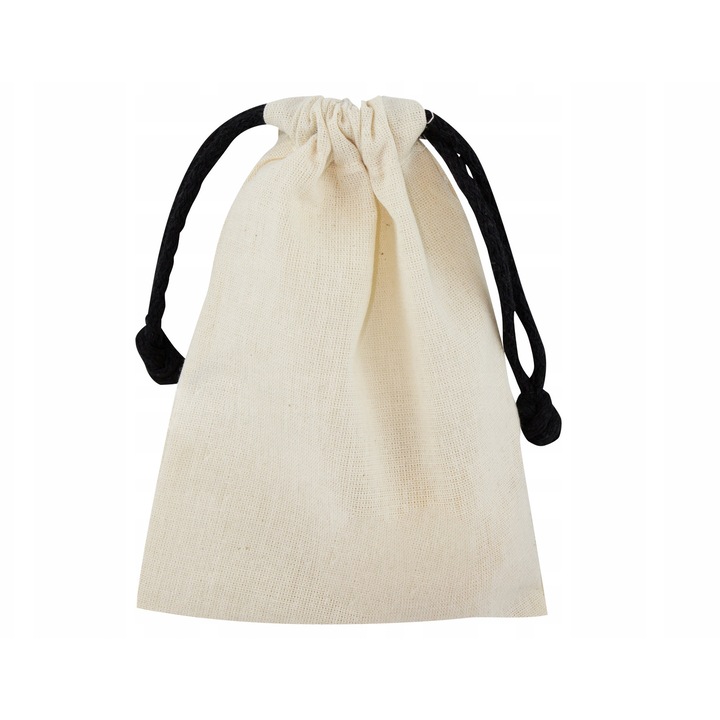 Sac Bumbac Ecru 15x20 cm cu Sfoara Neagra, 145g, Set 1 Bucata