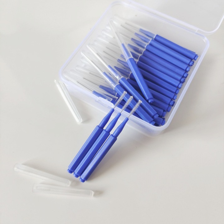 Set 50 Periute Interdentale in Cutie, Omelivon®，Periile Flexibile si Moale, Maner Antiderapant, Indepartare Resturi Alimentare, Uz Zilnic, Acasa sau Calatorie, Igiena Orala，Albastru