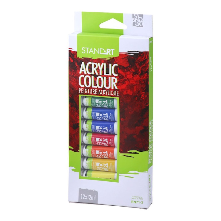 Vopsele acrilice în tuburi, Sta, set de 12 culori, multicolor