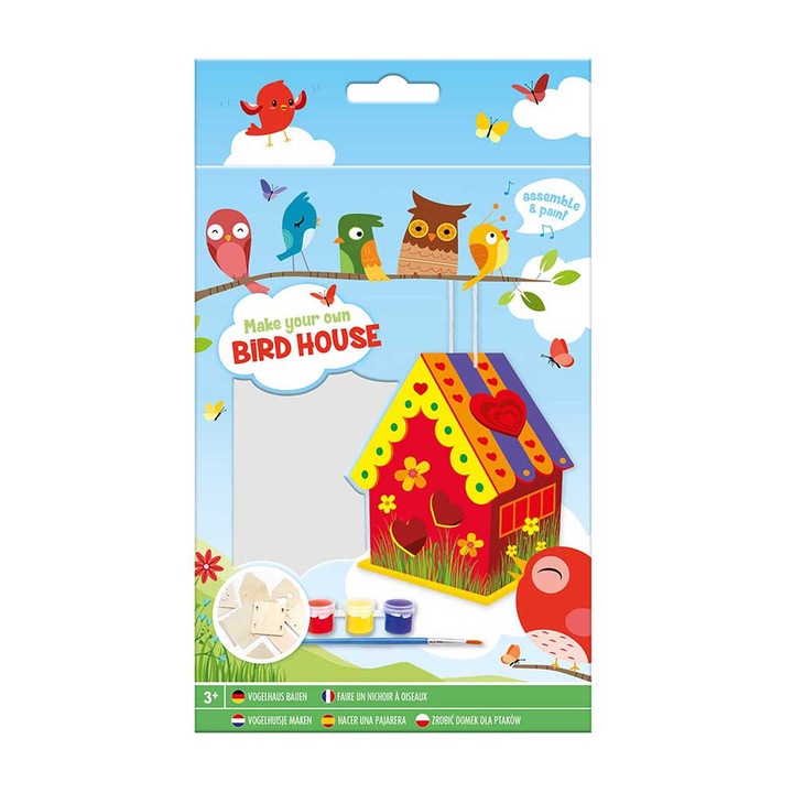 Moxy Construiește-ți o căsuță pentru păsări - Inimă, cu pensulă și vopsele incluse
