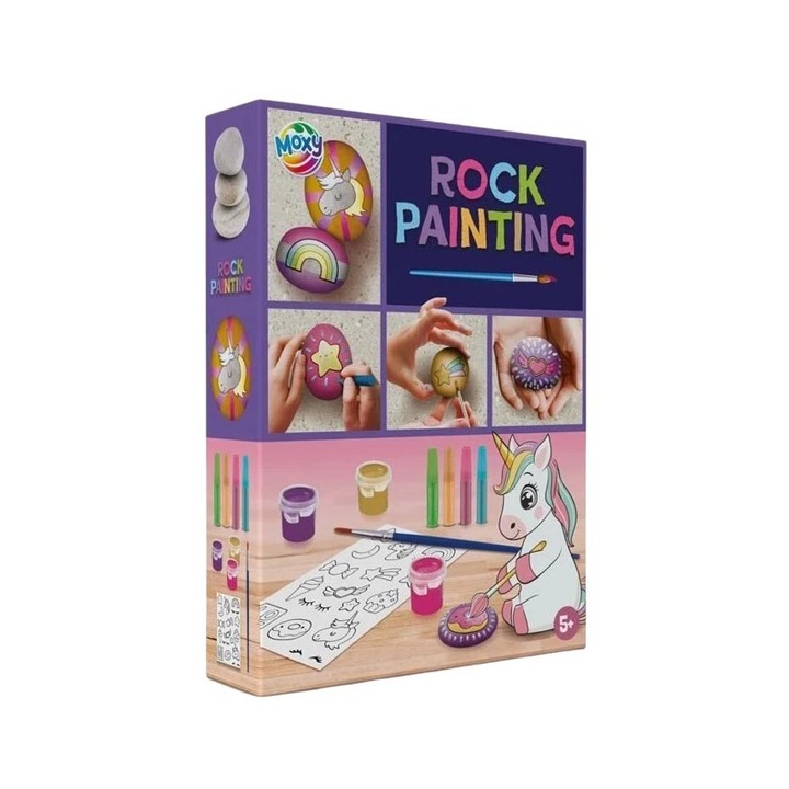 Moxy Set pentru pictură pe pietre, 3 bucăți, cu pensulă și vopsele