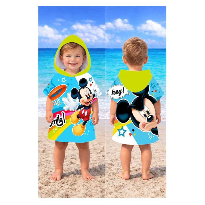 Хавлия за плаж пончо Кингтекс мики, 1-2 години 50x50см, 60% памук 40% полиестер, Многоцветно