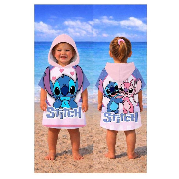Хавлия за плаж пончо Кингтекс Stitch 2, 1-2 години 50x50см, 60% памук 40% полиестер, Многоцветно