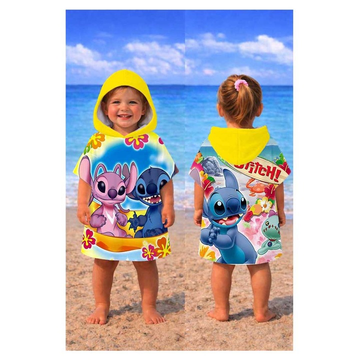 Хавлия за плаж пончо Кингтекс stitch, 1-2 години 50x50см, 60% памук 40% полиестер, Многоцветно