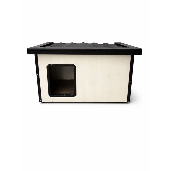 Casuta pentru caini, PAL cu margini metalice, izolatie cu vata bazaltica, lemn, mare