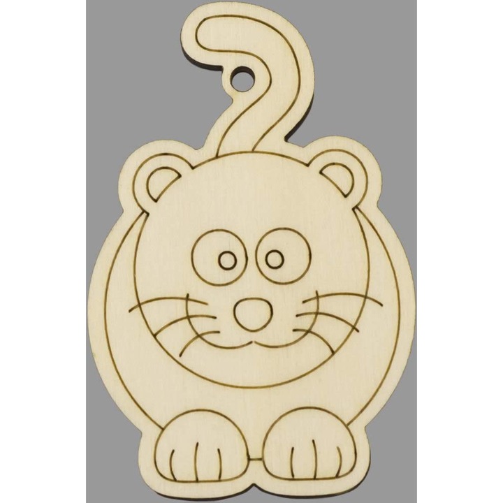 Figurină din lemn, 5 buc/pachet - pisică 28