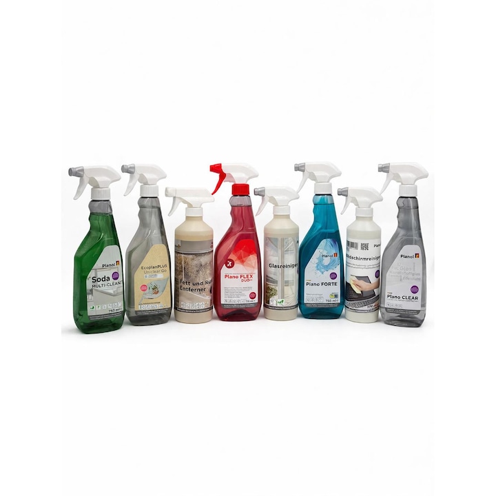 Set de Curățenie Planol - 8 Produse Universale, Ecolabel, Degresant Intensiv, Multicolor