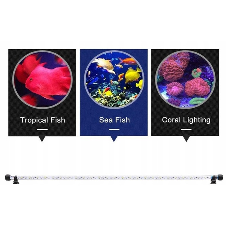 Lampa LED pentru acvariu, 112cm, alb/negru, 11W, 63 diode, rezistenta la apa IP67