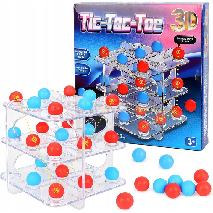 Joc de societate Tic Tac Toe 3D, 2 jucatori, multicolor