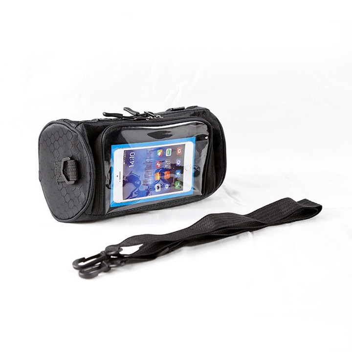 Geanta bicicleta, Kraftverdia, Echipata cu curele reglabile pentru umar, compatibila cu ecranele tactile, geanta de ghidon pentru biciclete electrice si mountain bike, Negru