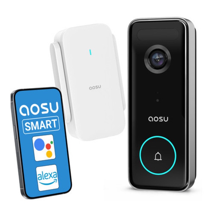 Видео звънец Aosu SL-V8S, 5MP, Wi-Fi, IR нощно виждане, пълен комплект