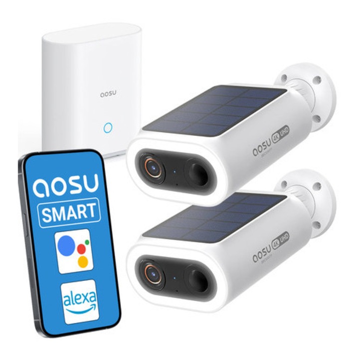 Камера за наблюдение Aosu SL-C9E, 3K QHD, въртене на 360°, соларно захранване, IP66
