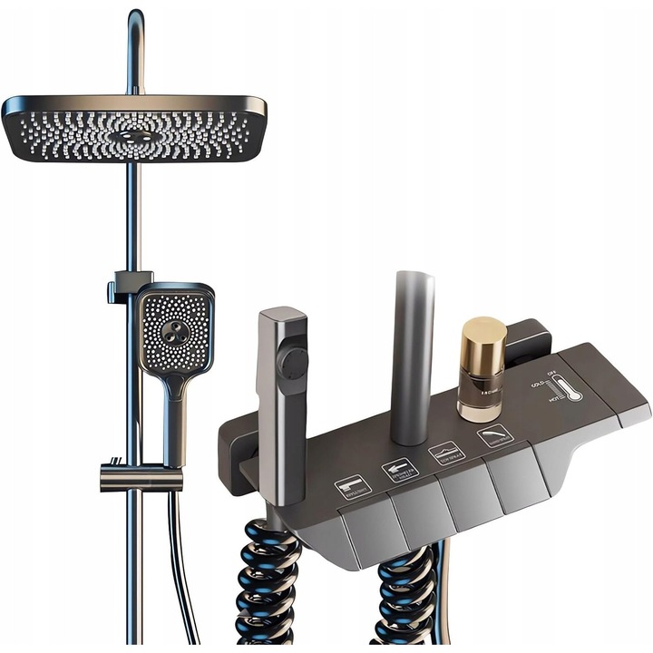 Sistem de dus termostatic Grey Lux, 38C, design elegant, montaj pe perete, set complet
