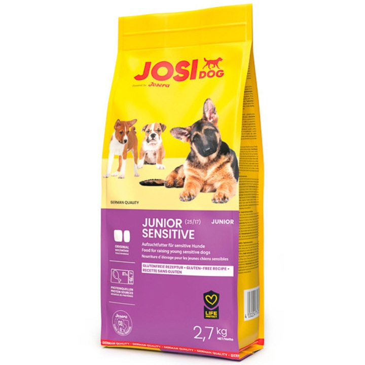 Hrana uscata pentru caini, Josidog Sensitive, Junior, Pui, 2,7 kg