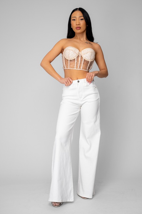 Blugi elastici evazati din denim Off White 20787, Alb optic