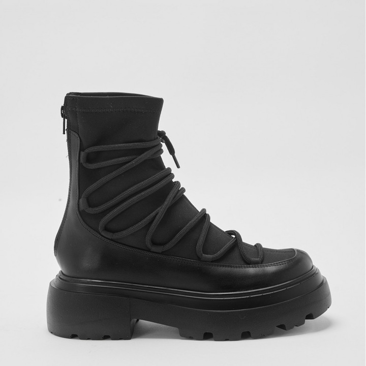 Exclusives, Ghete din piele intoarsa si textil cu siret Muse, Negru