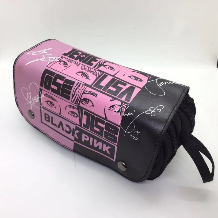 Penar BLACKPINK, capacitate mare, organizator pentru birou si cosmetica, negru si roz, 21x7x10cm