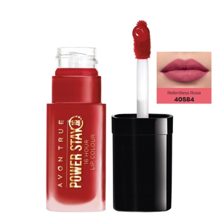 Ruj mat lichid Avon, Relentless Rose, 16 ore, culoare intensa
