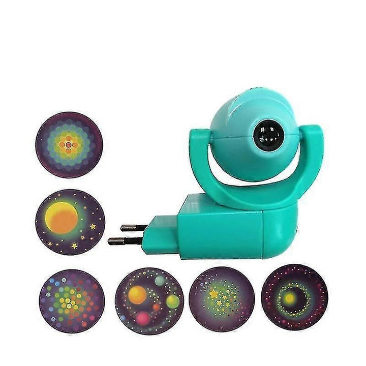 Проектор за изображения с 6 картини, детска нощна лампа, сензор за светлина, розов, 100x95x70mm