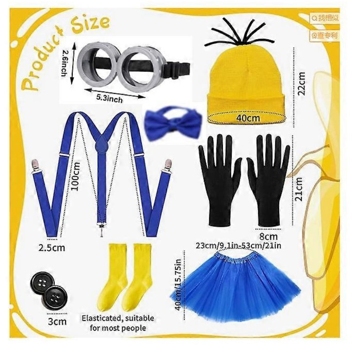 Costum de Cosplay Gru Minions, set complet cu esarfa, nas fals si caciula, multicolor, marime unica