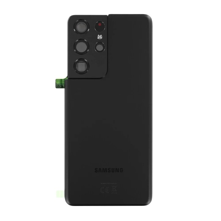 Capac spate Samsung, Phantom Black, set cu adezivi pentru S21 Ultra