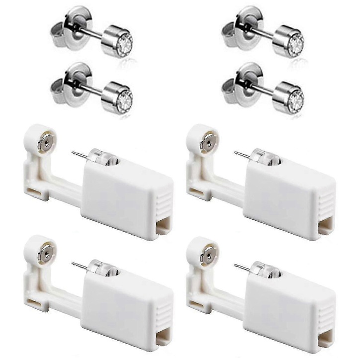 Set 4 Pistoale de Punctie a Urechilor, 3mm, 4mm, 5mm, Gri Argintiu